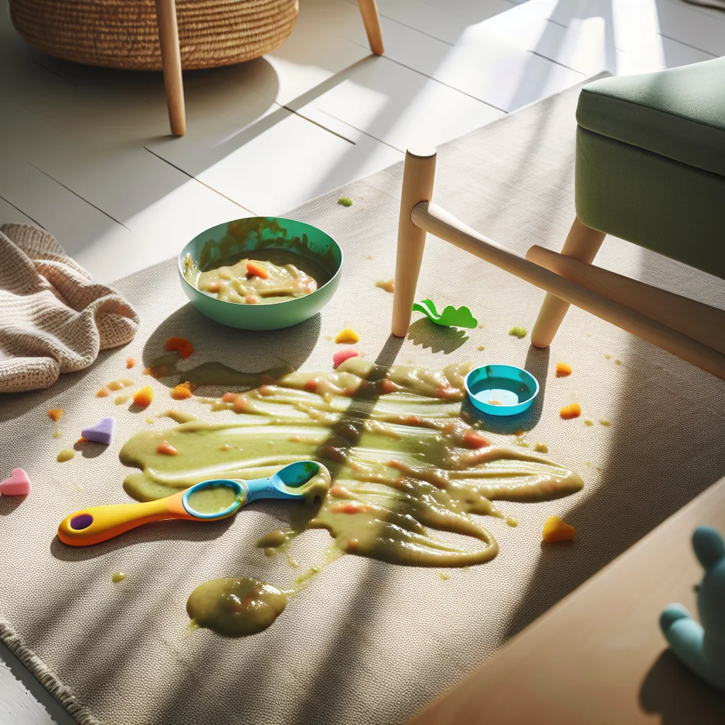 Barnmat på mattan – puréfläckar från matning